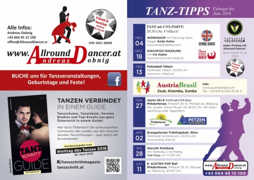 VVillach Tanzkurs 4.+18.3. ! Polizeiball Villach 13.2. !ApresSki TmU 27.2.Pirkdorfersee! Ball W! Tanzschritt Tanzclub AndreasFr